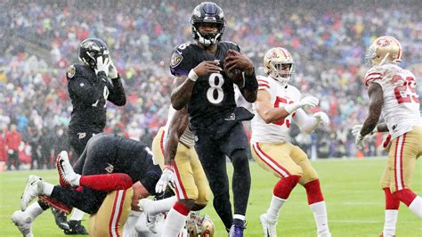 Ravens vs 49ers - Dec 26, 2023 · Watch the highlights from the Week 16 matchup between the Baltimore Ravens and the San Francisco 49ers.The 49ers fell to the Ravens 33-19.In that matchup, Brock Purdy went 18-for-32 for 255 yards (…